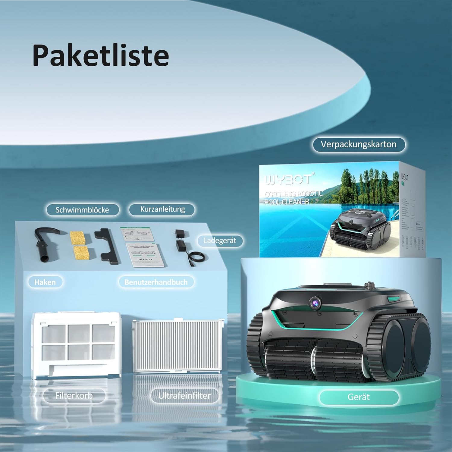 WYBOT C2 Vision AI Kabelloser Poolroboter, Akku, Boden & Wand, Zweischicht-Filter, starke Absaugung, bis 180㎡