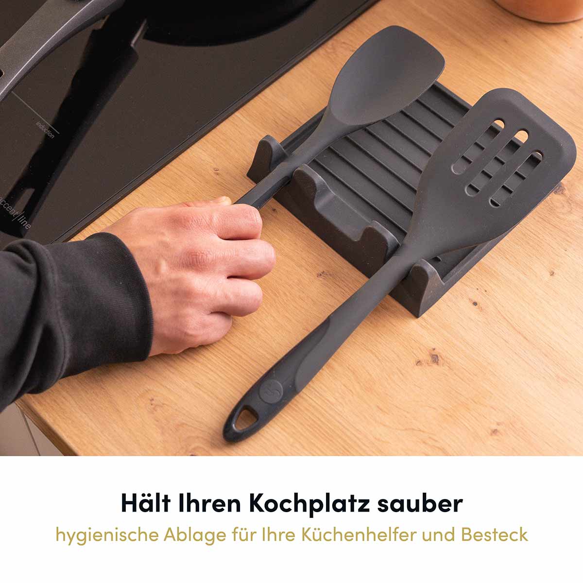 Praktische Ablage für drei Küchenhelfer