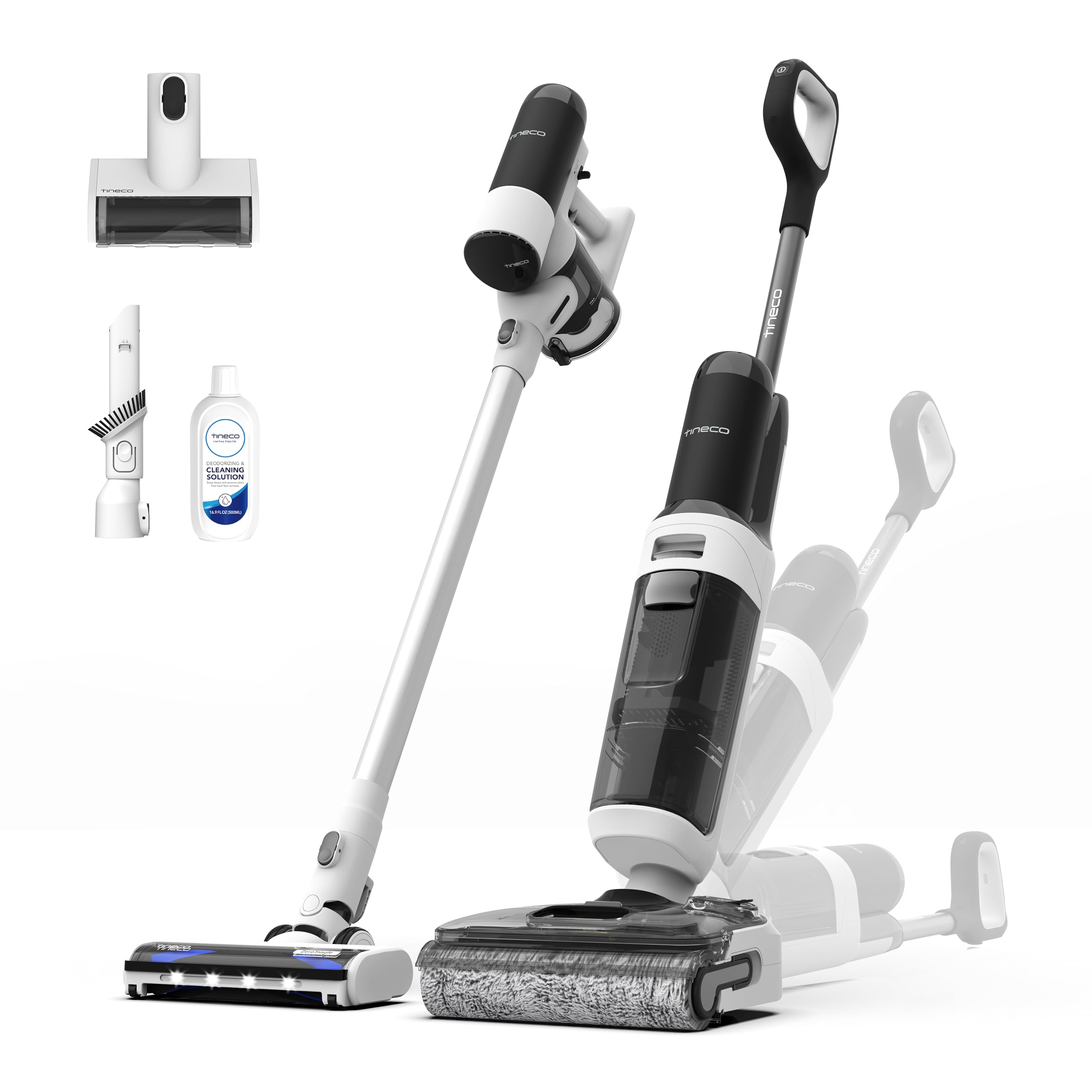 Tineco Floor One Stretch S6 Wet/Dry Vacuum Cleaner, 180° Flat Design Suction Mop 13 cm Lying Height, 70°C 5min FlashDry Self-Cleaning, 3-Sided Edge Cleaning, 40 Minutes Running Time Cleaning Under